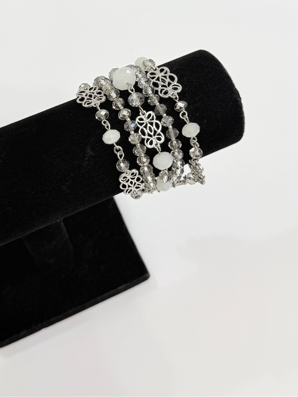 WHBM White House Black Market Multi Strand Crystal Beaded Bracelet Silver NWT